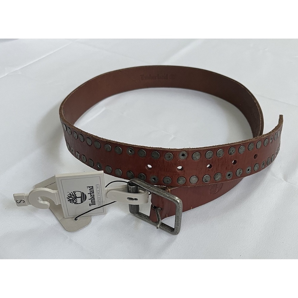 Timberland NWT. Womens Leather Studs Belt. 30-36" long. Brown. 1.25 " wide.
